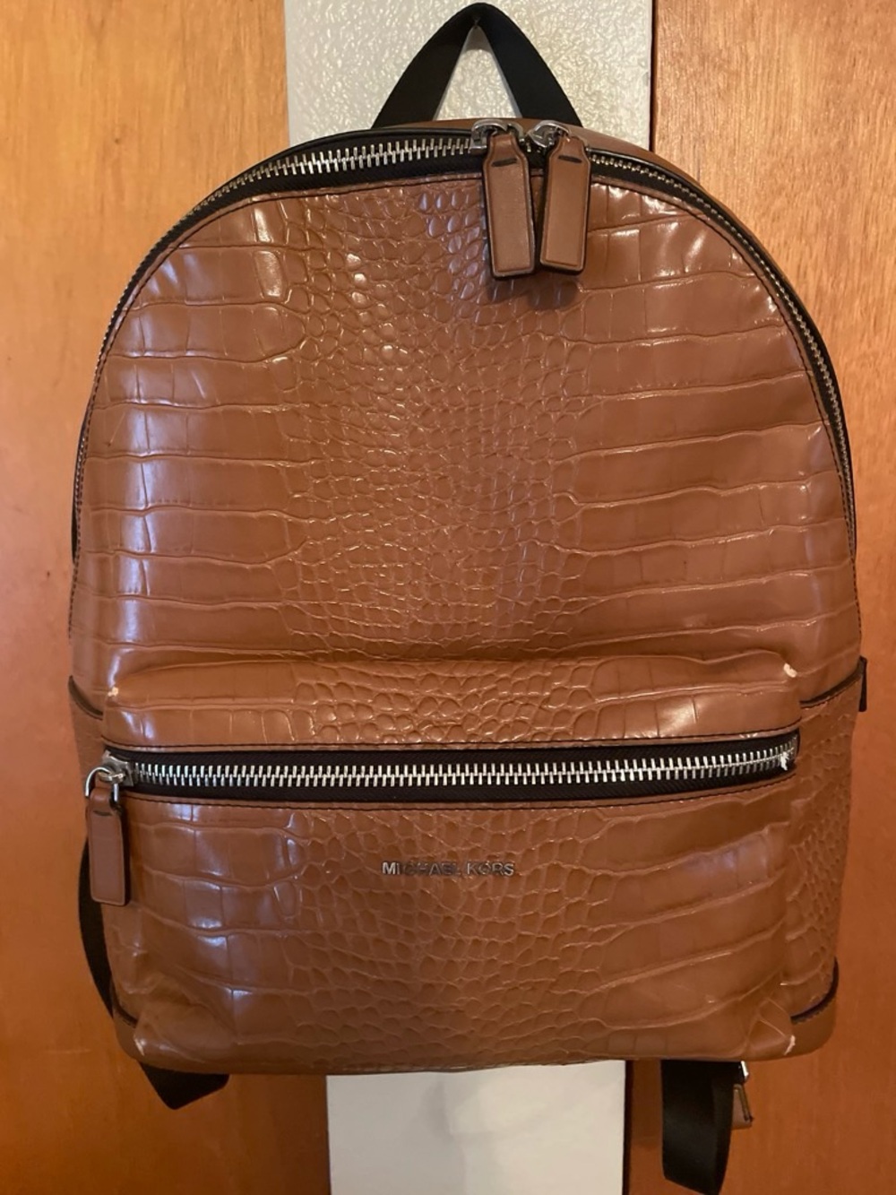 Michael Kors Brown Croc-Embossed Leather Backpack